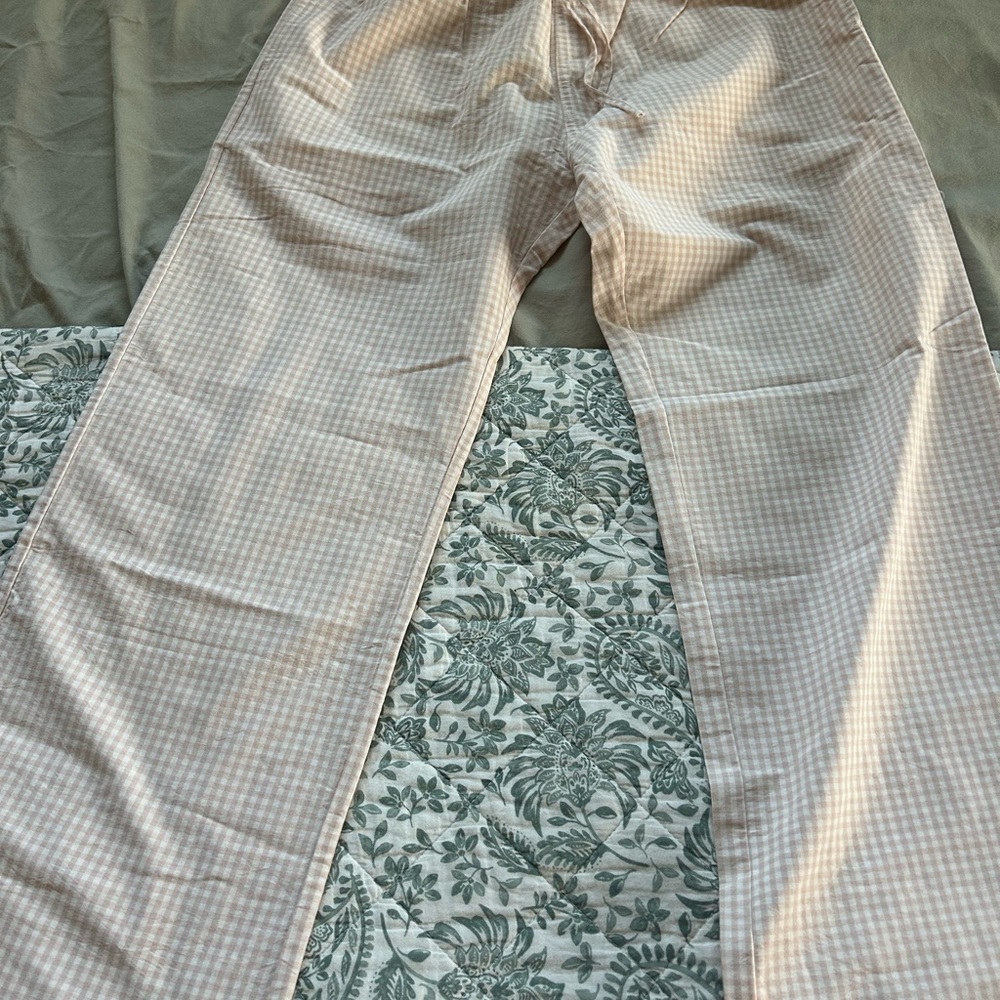 Brandy Melville Pale Pink Gingham Elastic-Waist Pants